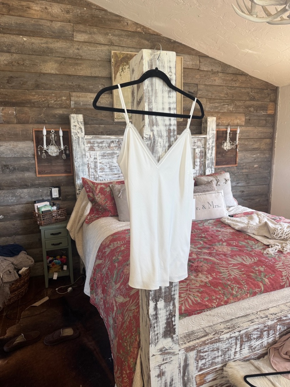 Frame Denim White Slip Chemise with V-Neck
